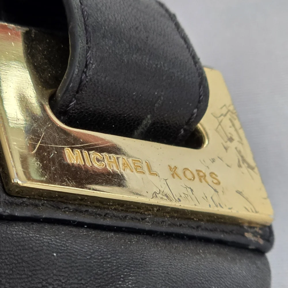 Michael Kors Black Leather Hobo Tote with Gold Hardware